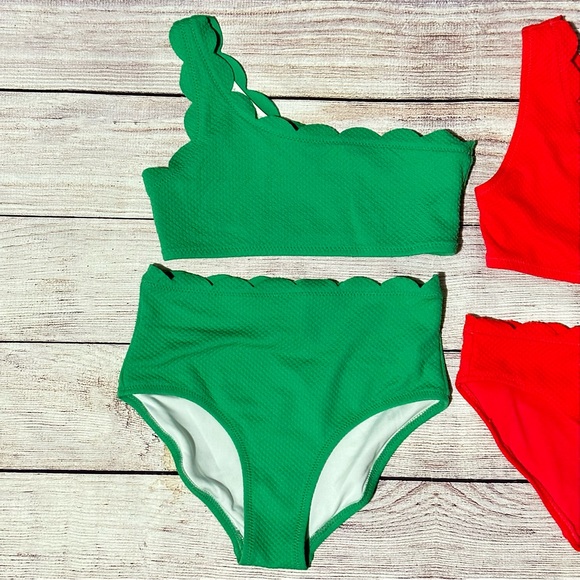 Scallop-Trim Two -Piece Swimsuits for Girls - Picture 3 of 5